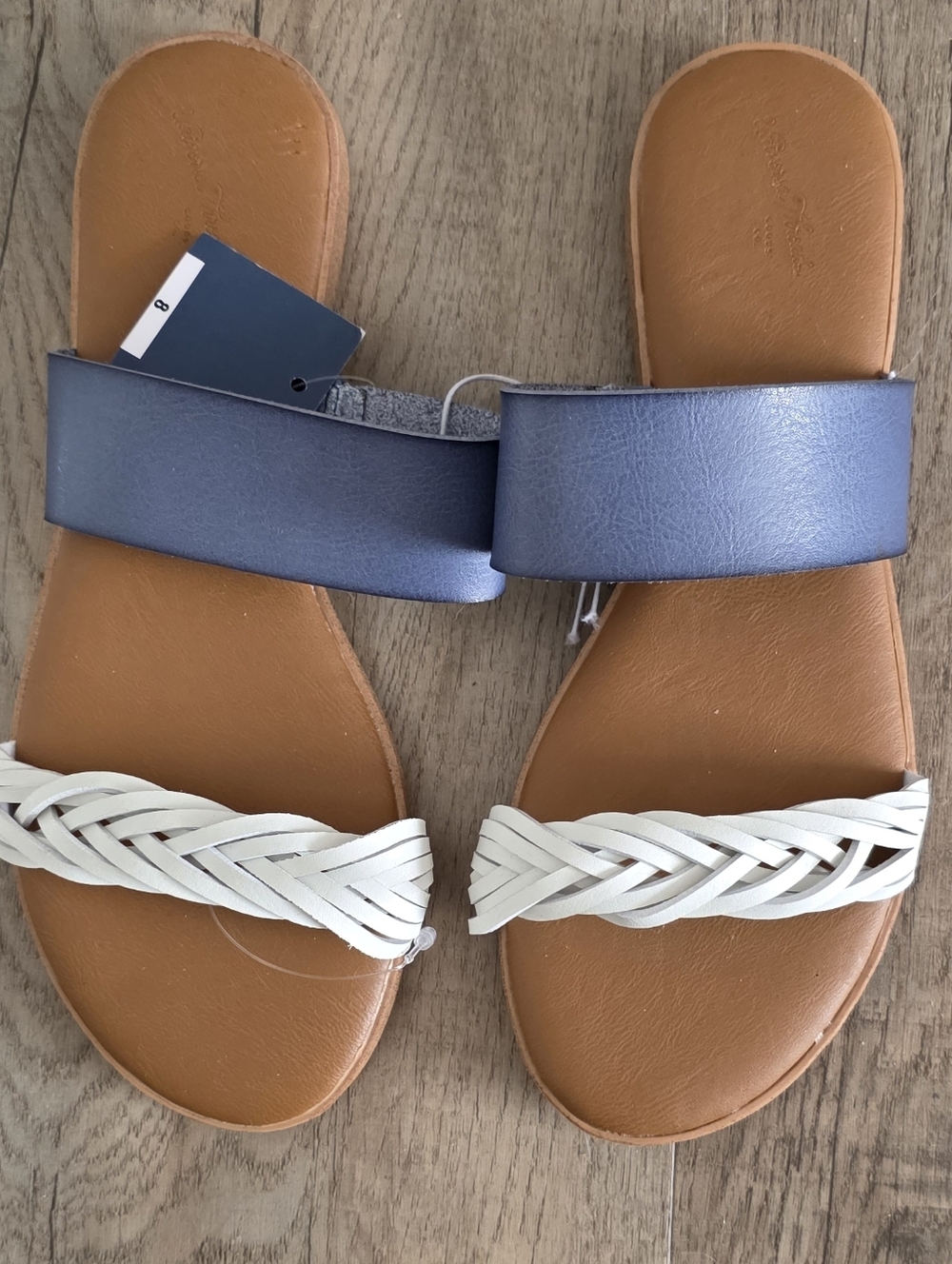 Universal Thread Women's Braided White Toe & Blue Slide Sandals